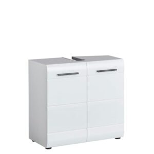 Moderner Waschbeckenunterschrank aus Weiß Hochglanz mit 2 Türen und Einlegeboden - ideal für moderne Badezimmer