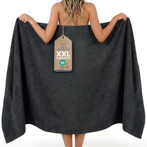 XXL-Saunahandtuch aus 100% Baumwolle, saugstark und weich, mit Aufhänger, Oeko-TEX zertifiziert, Anthrazit Farbe