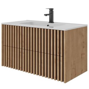 Elegante Waschtische mit Unterschränken in einem modernen Badezimmer mit minimalistischer Ästhetik und hohen Oberflächenmaterialien