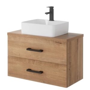 Badezimmer-Möbel für Gäste WC, Waschbecken aus Keramik und Naturstein, moderner Waschtisch mit Unterschrank und Soft-Close-System