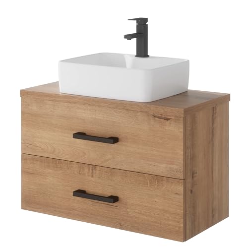 Badezimmer-Möbel für Gäste WC, Waschbecken aus Keramik und Naturstein, moderner Waschtisch mit Unterschrank und Soft-Close-System