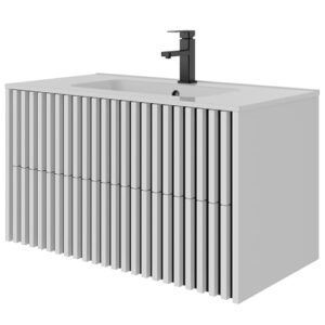 Modernes Badezimmer mit Weißem Waschtisch, Unterschrank und Keramik-Waschbecken für Gäste WC und Badmöbel Set