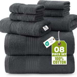 Utopia Towels 8-teiliges Handtücher aus 100% Baumwolle, weich und saugfähig für den täglichen Gebrauch, 2 Badetücher 69 x 137 cm, 2 Handtüchern 41 x 71 cm, 4 Waschlappen 30 x 30 cm (Grau)