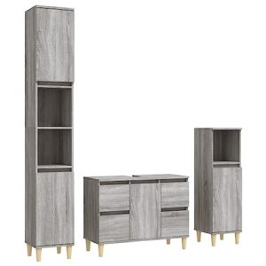 Badmöbel Set mit Badschrank, Unterschrank und Hochschrank in Grau aus Holzwerkstoff für das Badezimmer