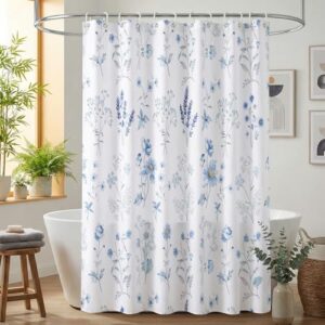 Wasserabweiser Duschvorhang mit beruhigendem Aquarell-Design, halbtransparentes Polyester-Muster in Blau, Weiß und Lila, ideal für ein frisches Badezimmerdekoration