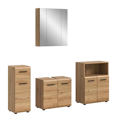 Moderne Badezimmermöbel Kombination in Korpus und Front Artisan Oak Nachbildung - stilvoll, kompakt & vielseitig einsetzbar