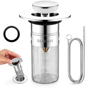Pop-up Abflussstopfen mit herausnehmbarem Edelstahl-Haarsieb für Bad und Waschbecken, anti-verstopfendes Ablaufsystem 34–40 mm