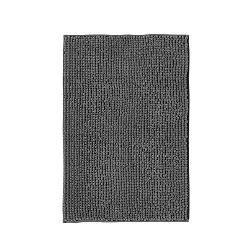 Badematte rutschfest für Badezimmer, Duschmatte aus Chenille mit Antirutsch Beschichtung und großem Maß an Komfort für trockene Füße, dunkelgrauer Teppich 50x80 cm