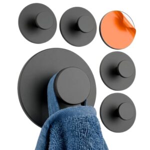 Schwarze Selbstklebehaken für Bad und Küche, runde Knaufhaken aus Edelstahl ohne Bohren, 6er Set