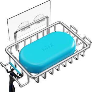 Selbstklebender Seifenhalter aus Edelstahl mit 4 Haken und silberner Farbe, ohne Bohren erforderlich
