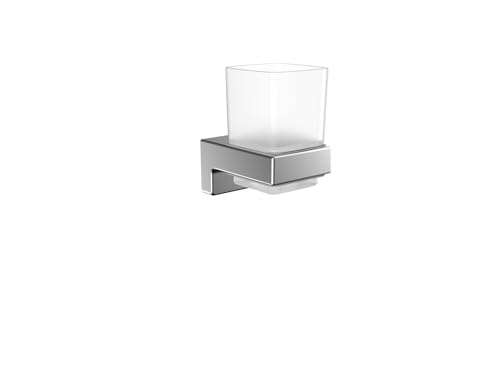 EMCO CUE Zahnputzbecher aus Glas zum Kleben, Zahnbürstenhalter ohne Schrauben, Zahnputzglas aus Metall und Kristallglas Chrom, ideal für das Badezimmer