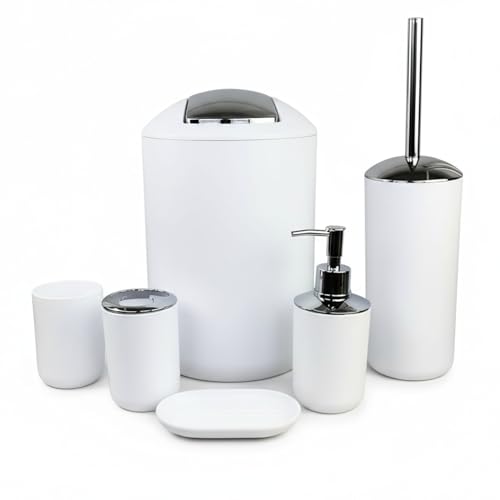 Badezimmer Zubehör Set mit Seifenspender, Zahnputzbecher, Kosmetikeimer und mehr