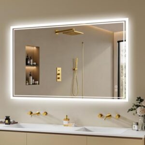 Badezimmer Spiegel mit integrierter LED-Beleuchtung, 3 Lichtfarben und Touch-Schalter, splitterfreies HD-Glas, ideal für Allergiker oder Kontaktlinsenträger