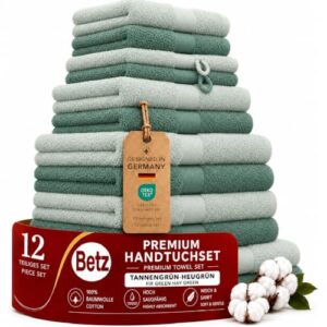 Betz Premium Handtuch-Set 12-teilig - 100% Baumwolle - Oeko-TEX Zertifiziert - 470 g/m² - Duschtücher, Handtücher, Gästetücher und Waschhandschuhe in verschiedenen Größen