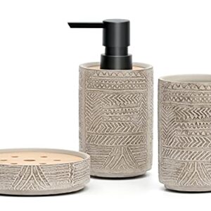 Badezimmer-Zubehör-Set mit Reliefmuster, Retro-Badaccessoires 3-teilig, Seifenspender, Seifenschale und Zahnbürstenhalter