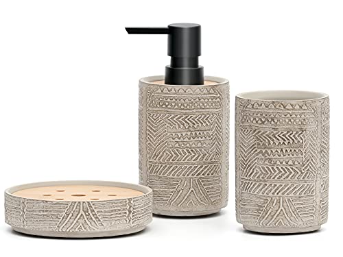 Badezimmer-Zubehör-Set mit Reliefmuster, Retro-Badaccessoires 3-teilig, Seifenspender, Seifenschale und Zahnbürstenhalter