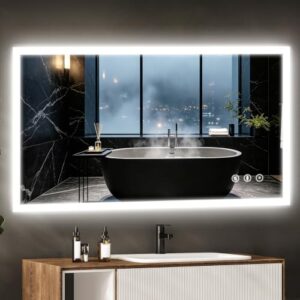 Eleganter LED-Badspiegel 100x60cm mit integrierter Steckdose und 3 dimmbarer Lichtfarben für ein luxuriöses Badezimmer-Erlebnis, IP44 geeignet