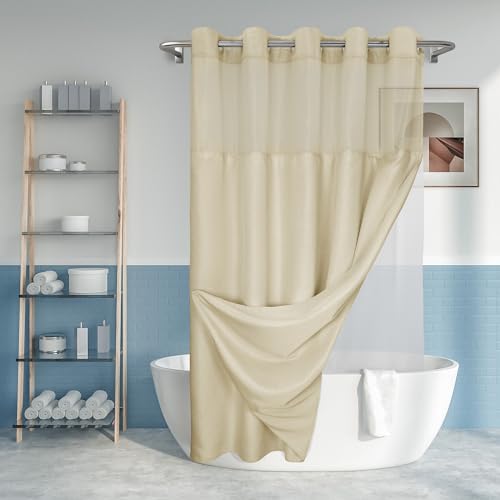 Duschvorhang ohne Haken, strukturiert mit PEVA-Auskleidung, 180x188 cm, Hotel-Stil, beige, maschinenwaschbar und wasserabweisend