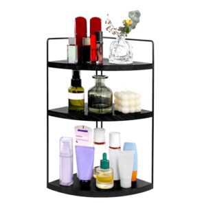 Eckregal mit 3 Schichten aus Holz, Schwarz, ideal für Badezimmer und Küche, organisiert Badutensilien und Kosmetik