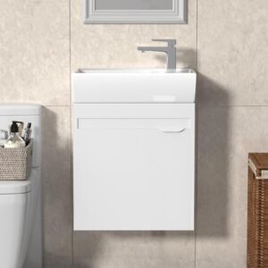 Waschbecken mit Unterschrank für kleine Badezimmer, weiße Farbe, modernes Design, Wandmontage, Platzsparender Waschtisch mit Tür