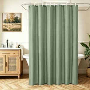 Lerores Duschvorhang 150x180 cm Waffel Grün, Beschwerter Saum Antischimmel Textil für Badezimmer, Badewanne mit Wasserabweisendem und Waschbarem Polyester Stoff