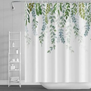 Salbei grüner Duschvorhang für Badezimmer, wasserdicht und schnell trocknendes Pflanzen-Duschvorhang-Set mit 12 Haken, Größe 183x183 cm