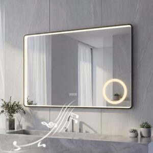 Eleganter LED Badspiegel mit Aluminiumrahmen, Bluetooth-Funktion und hochwertiger HD-Klarheit für ein modernes Badezimmer-Design