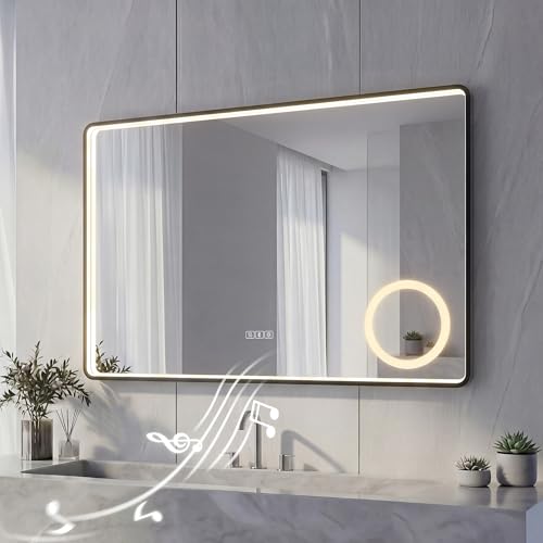 Eleganter LED Badspiegel mit Aluminiumrahmen, Bluetooth-Funktion und hochwertiger HD-Klarheit für ein modernes Badezimmer-Design