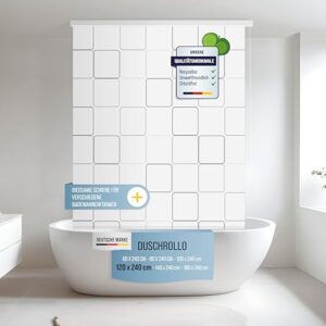 Modernes und platzsparendes Duschrollo 120 cm x 240 cm in verschiedenen Designs - Duschvorhang mit Seilzug – moderner Badewannenvorhang – platzsparendes Duschvorhang Rollo von Rapid Teck