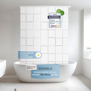 Moderner Duschvorhang mit Seilzug, platzsparendes Rollo für Badewanne und Dusche in verschiedenen Designs