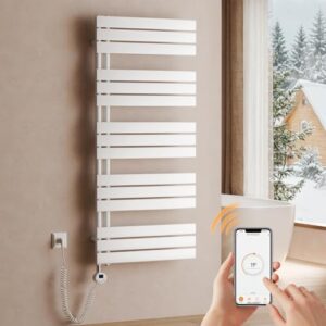 Elektro Handtuchheizkörper, WLAN-fähig, 1320 x 600 mm, 800 Watt, weiß, für Badezimmer und Badetücher bis 8 m²