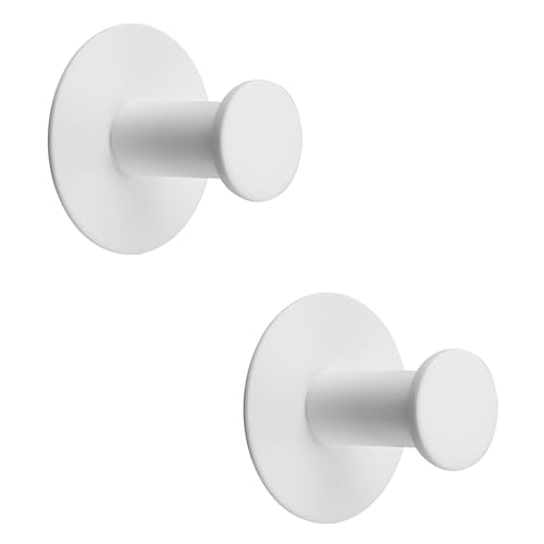 Zwei weiße Selbstkleber aus Edelstahl für die Wand, ideal für Handtücher, Badetücher oder andere Gegenstände mit Tragfähigkeit bis 5 kg.