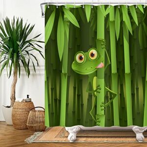 Süß Frosch Duschvorhang aus Polyester, wasserdicht und leicht zu pflegen, ideal für Kinderbadezimmer, grüner Badewannenvorhang mit Haken