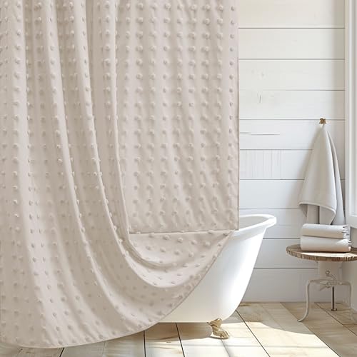 Naturbelassener Duschvorhang mit floralem Muster, ideal für ein modernes Badezimmer