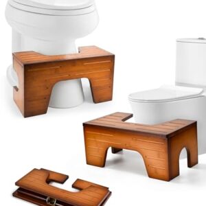 Hochwertiger und praktischer Bambus Toilettenhocker mit doppelter Höhenverstellung, Klappbar und Faltbar