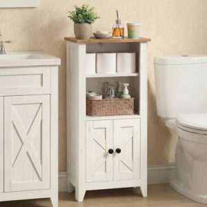 VASAGLE Badezimmerschrank im Landhausstil, schmal, offene Fächer, mit Türen - Ein praktischer und kompakter Schrank für das Badezimmer, ideal für kleine Räume.