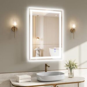 Badspiegel mit Beleuchtung LED 50x70cm, 3 Farbtemperaturen & stufenloses Dimmen, Anti-Beschlag, Spiegel mit Beleuchtung, IP65 geprüft