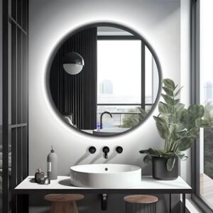 Moderner Bad-Wandspiegel mit LED-Beleuchtung und ANTI-FOG-Funktion, 80 cm Durchmesser, minimalistisches Design für Badezimmer, Lichtfarbeinstellung und Helligkeitseinstellung möglich