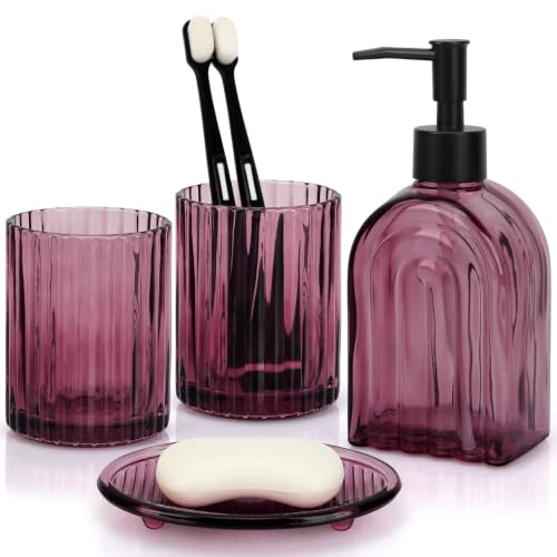 Badezimmer-Set mit Seifenspender, Zahnputzbechern und Seifenschale für ein perfektes Bad. Ideal für das Waschbecken oder Gäste-WC.