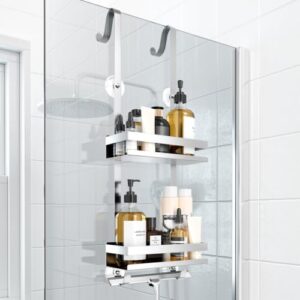 Duschablage ohne Bohren, Badezimmer Organizer, Badregal Duschregal ohne Bohren, ideal für Glasduschtüren und zum Hängen von Shampoo und Conditionern in der Dusche, Silber