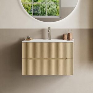 BRIDGE BENO 61 cm breiter Wandschrank mit Keramikwaschbecken und 2 Schubladen - ideal für kleine Badezimmer oder Gästetoiletten