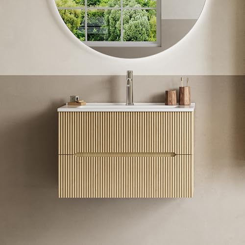 BRIDGE BENO 61 cm breiter Wandschrank mit Keramikwaschbecken und 2 Schubladen - ideal für kleine Badezimmer oder Gästetoiletten