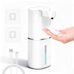 Automatischer Seifenspender mit Wandbefestigung, 380ml Schaumseifenspender mit kontinuierlicher Schaumbildung und USB-C Wiederaufladbarkeit für Küche oder Badezimmer