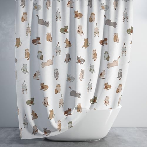 Duschvorhang mit Katzenmotiv, extra großes Format 240x200 cm, wasserabweisend und waschbar für Badewanne und Dusche