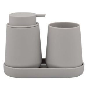 Badezimmer-Set mit Seifenspender, Becher und Schale in Taupe aus Kunststoff