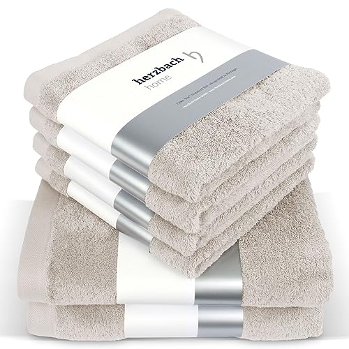 Luxuriöses 6er-Set aus hochwertigen Handtüchern und Duschtüchern aus 100% feiner Baumwolle von herzbach home