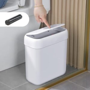 Schmaler Mülleimer für das Badezimmer mit Druckknopf-Deckel, 11.4L Fassungsvermögen und weißer Farbe, ideal für Küche, Schlafzimmer oder Büro.