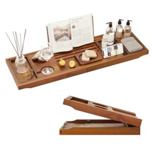 Klappbare Badewannenablage aus Teakholz, verstellbar und wasserfest - ideal für entspannte Wellnessbäder zu Hause