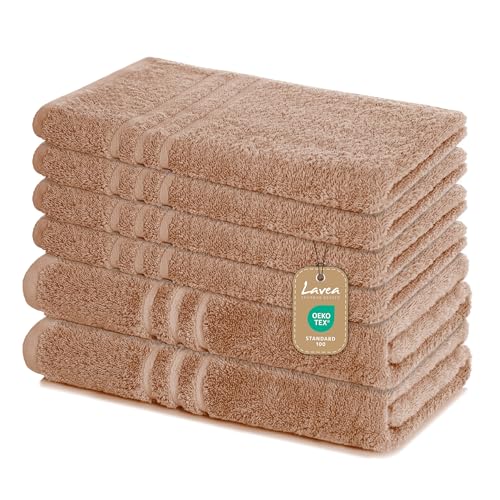 Lavea 6-teiliges Handtuch Set Elena, Cappuccino. Die Lavea Handtücher sind in warmen Farben und haben eine hübsche Gestaltung.