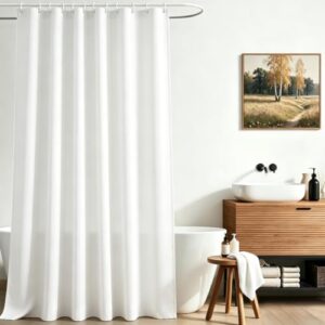 Lerores Duschvorhang 80x200cm Reinweiß, Beschwerter Saum Antischimmel Textil, Wasserabweisend, Waschbar Polyester Stoff Badevorhänge für Badezimmer, Badewanne mit 12 Duschvorhangringen